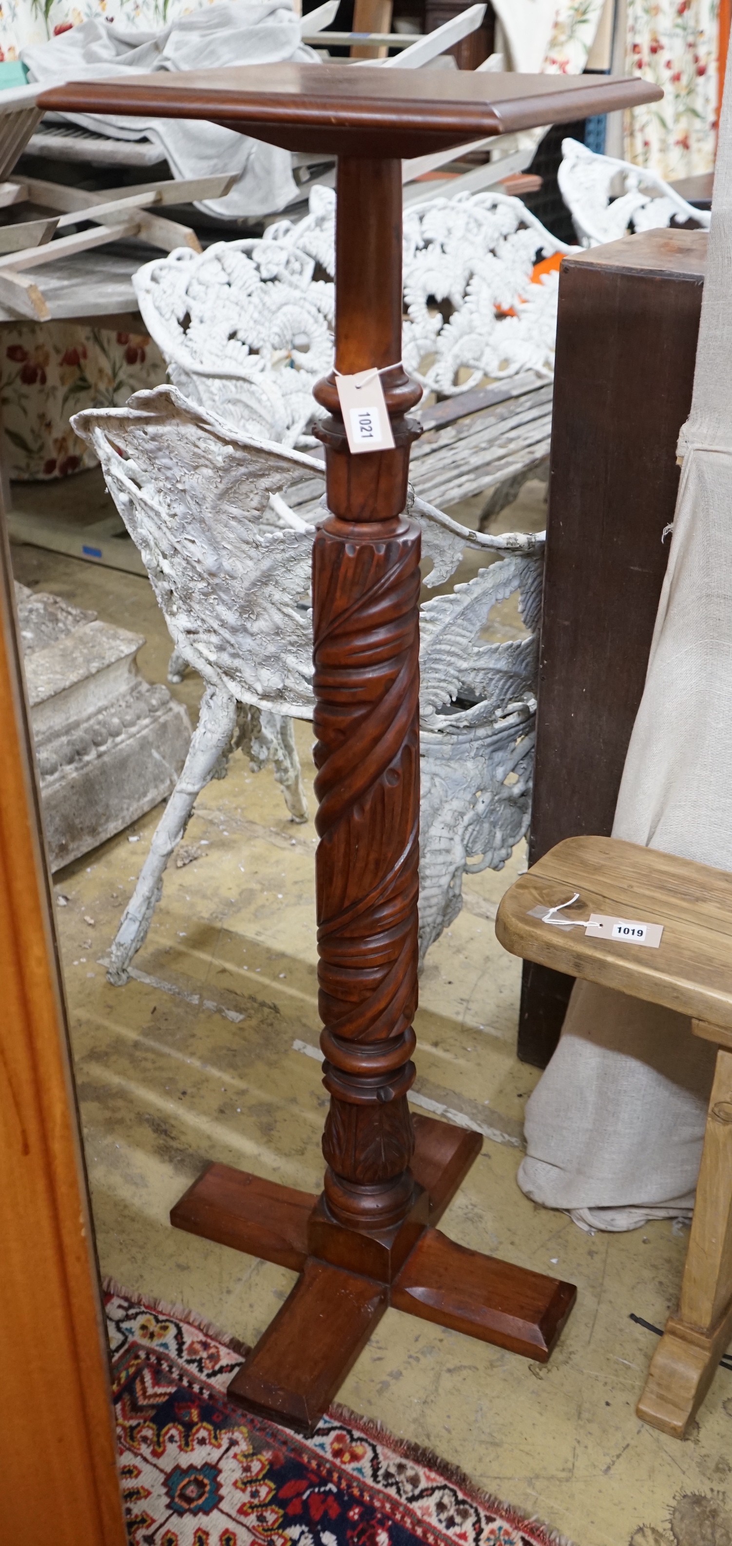 A Victorian and later oak and mahogany pedestal, height 122cm